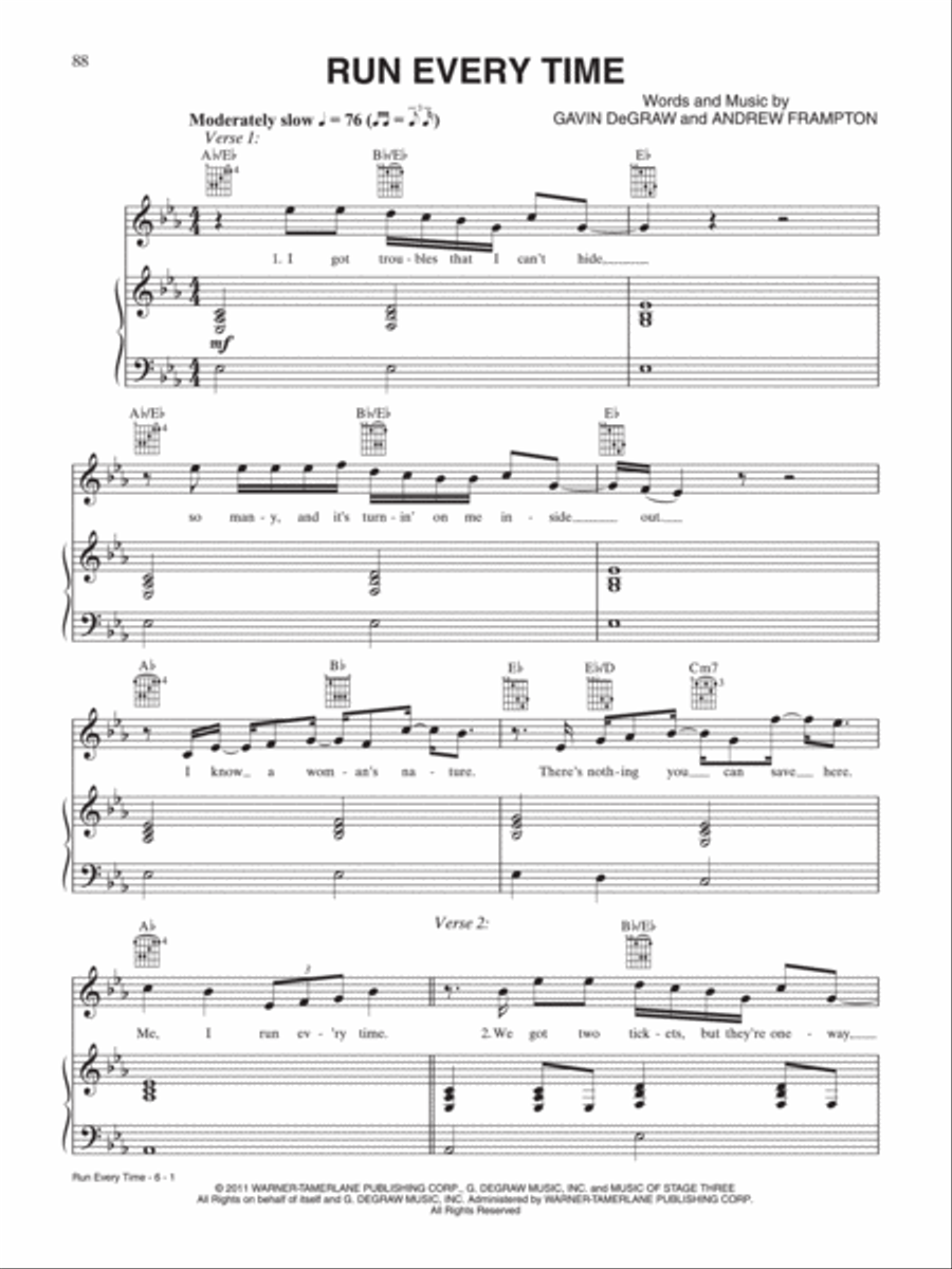 Run Every Time Piano, Vocal, Guitar scores gallery preview page 1