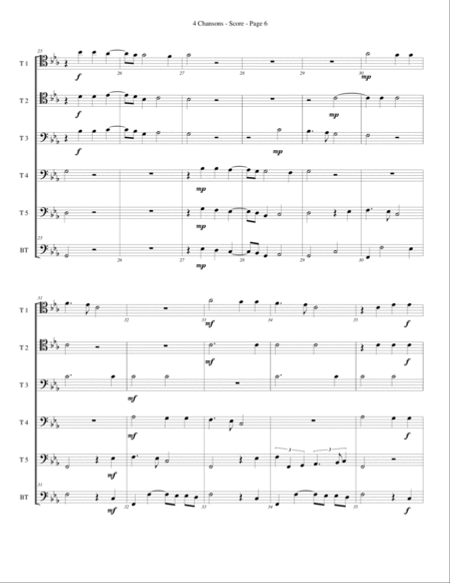 4 Chansons for Trombone or Low Brass Sextet Brass Ensemble scores gallery preview page 6