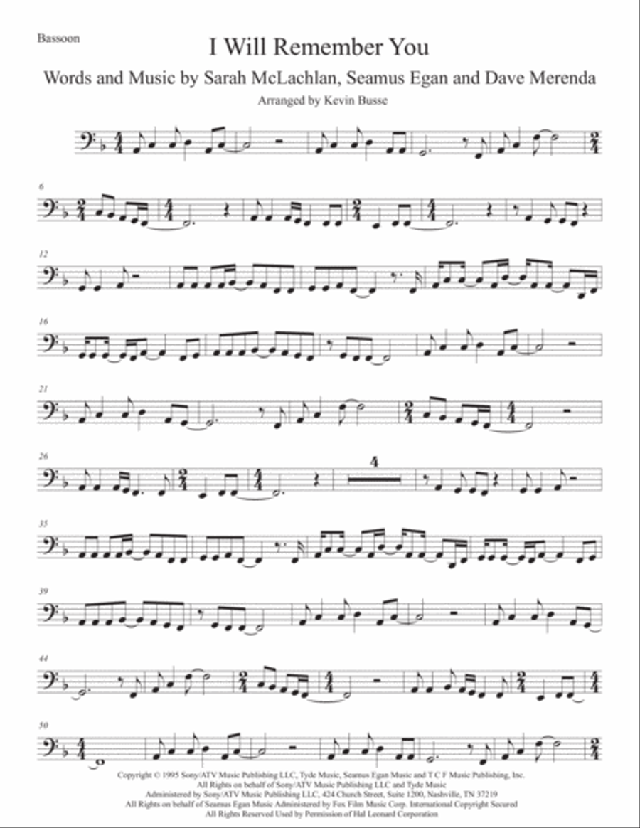 I Will Remember You Bassoon Solo scores gallery preview page 1