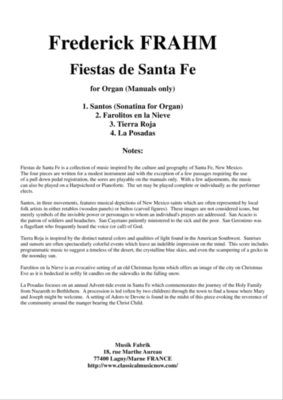 Frederick Frahm: Fiestas de Santa Fe for organ (manuals only) or piano or harpsichord Harpsichord scores gallery preview page 1