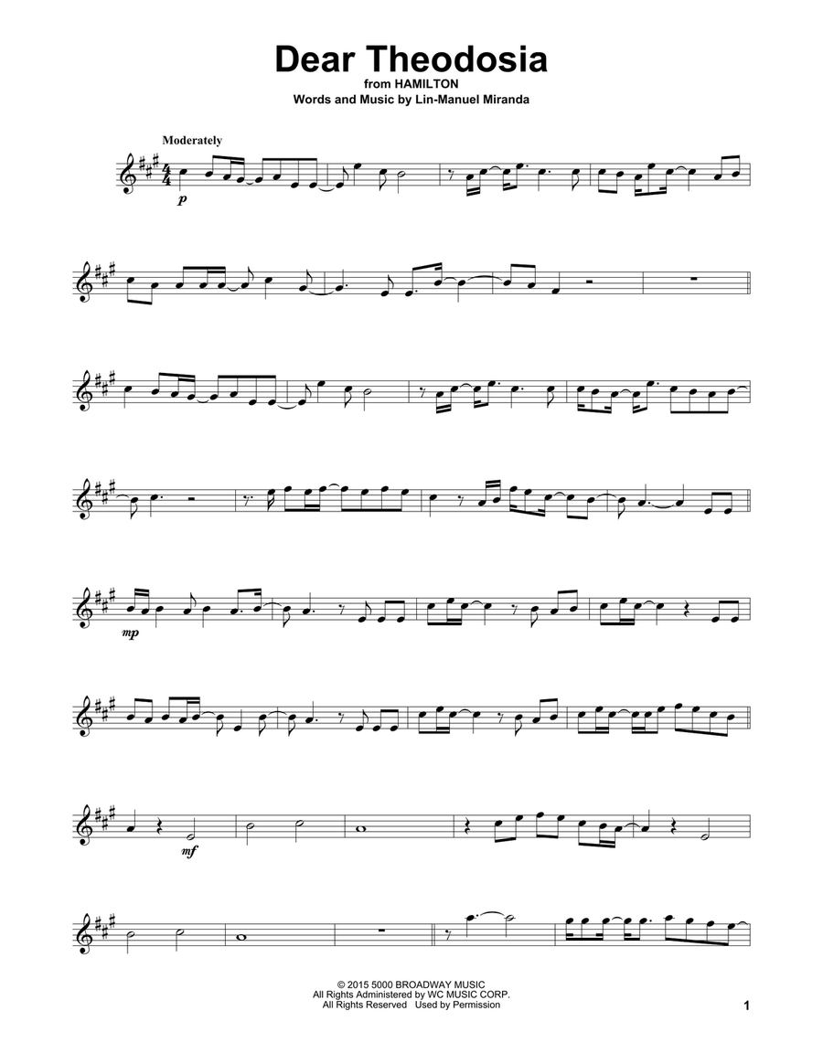 Dear Theodosia from Hamilton by Lin Manuel Miranda School and