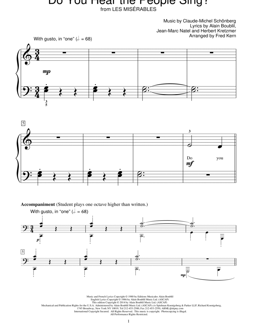 Do You Hear The People Sing? Piano Method scores gallery preview page 1