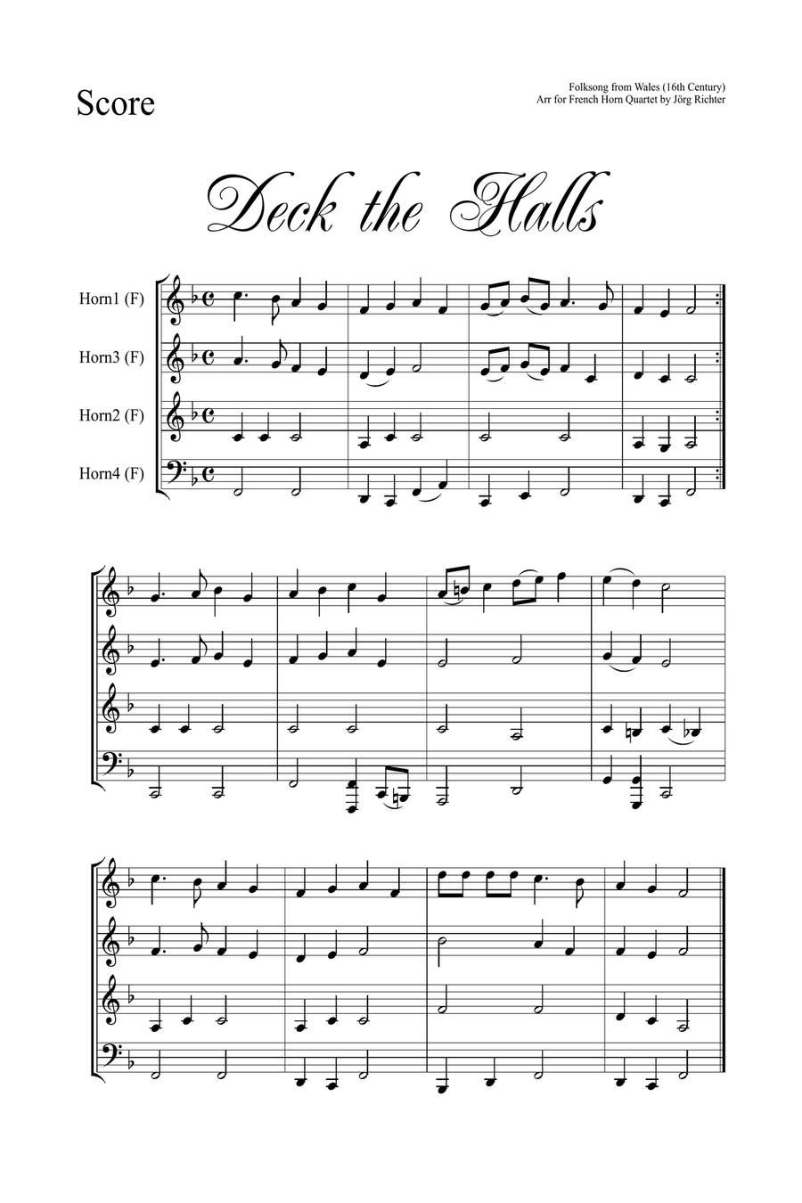 24 Christmas Carols for French Horn Quartet Brass Quartet scores gallery preview page 6