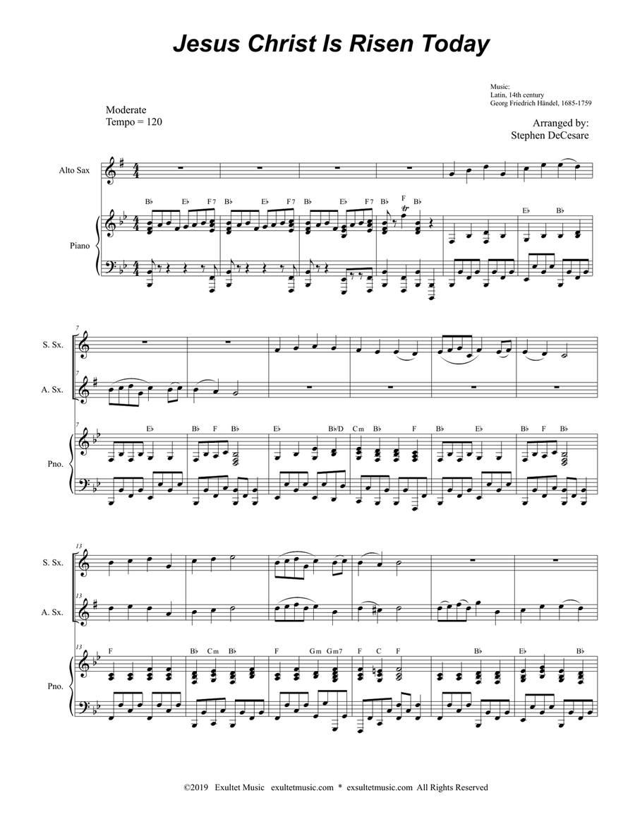 Jesus Christ Is Risen Today (Duet for Soprano and Alto Saxophone) Woodwind Duet scores gallery preview page 2
