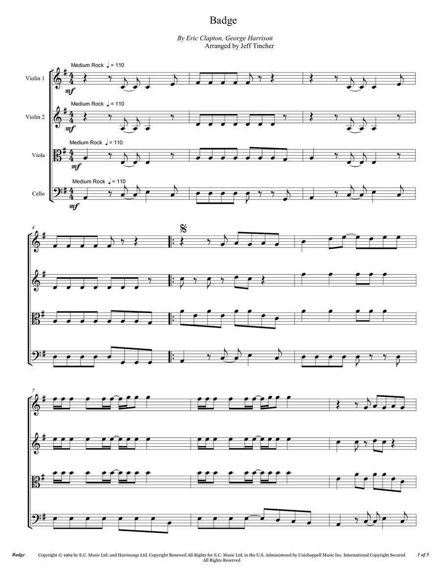 Badge by Cream String Quartet - Digital Sheet Music page 2