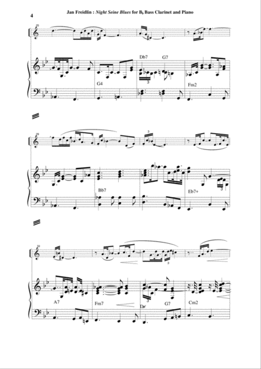 Jan Freidlin: Night Seine Blues for Bb bass clarinet and piano Bass Clarinet scores gallery preview page 4