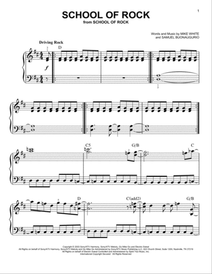 School Of Rock (from School of Rock: The Musical) Easy Piano scores gallery preview page 1