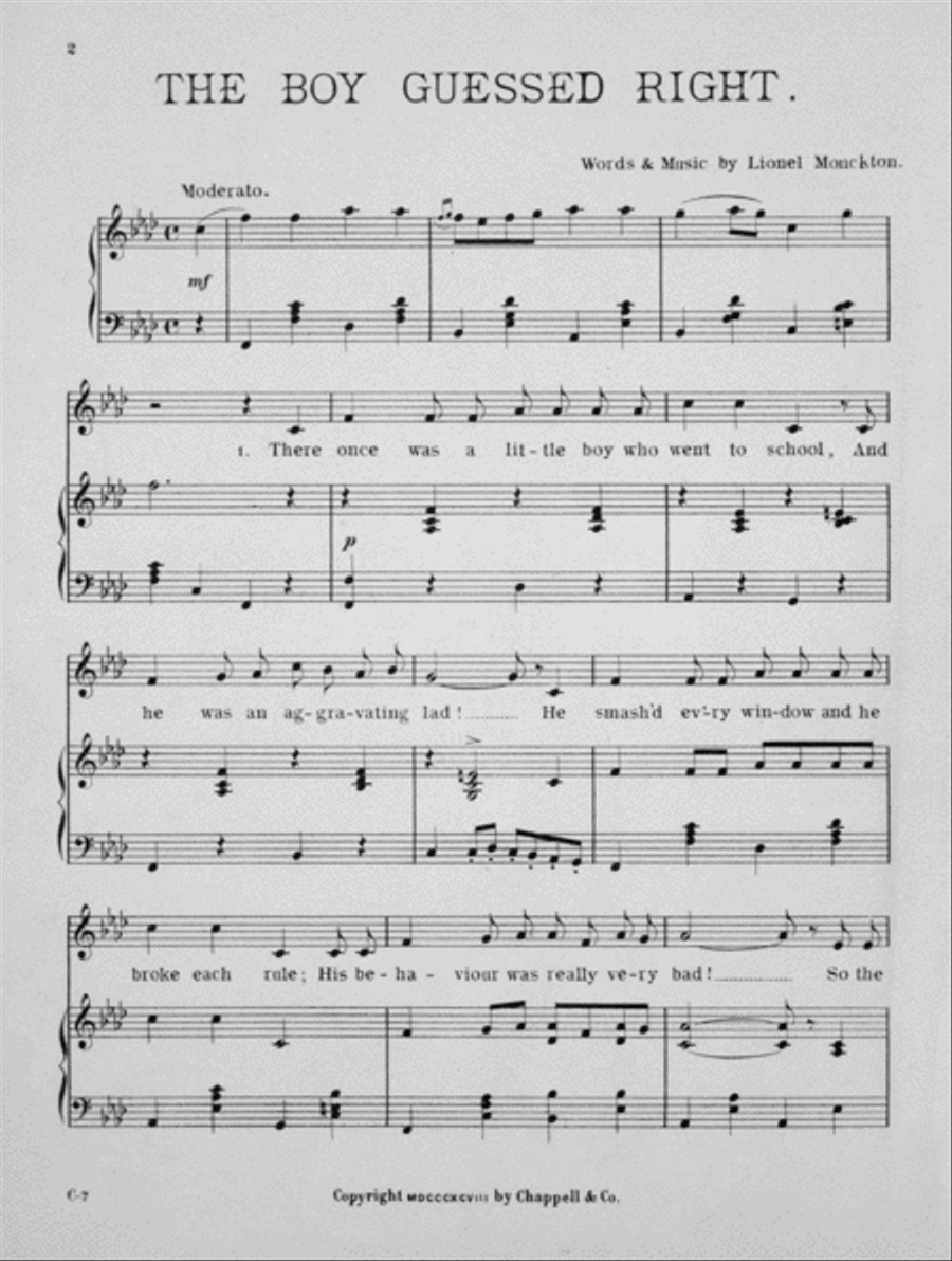 The Runaway Girl. New Musical Play. The Boy Guessed Right Voice scores gallery preview page 2