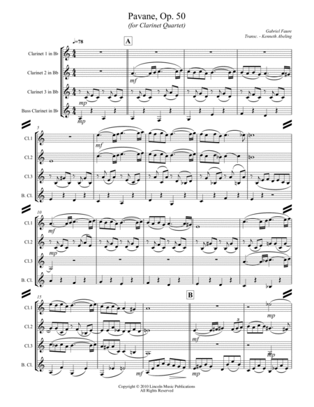 Faure - Pavane, Op. 50 (for Clarinet Quartet) image number null
