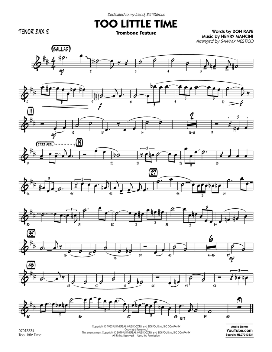 Too Little Time (arr. Sammy Nestico) - Conductor Score (Full Score) - Tenor Sax 2