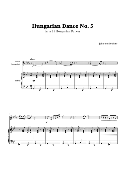 Hungarian Dance No. 5 by Brahms for Piccolo Trumpet in A and Piano image number null
