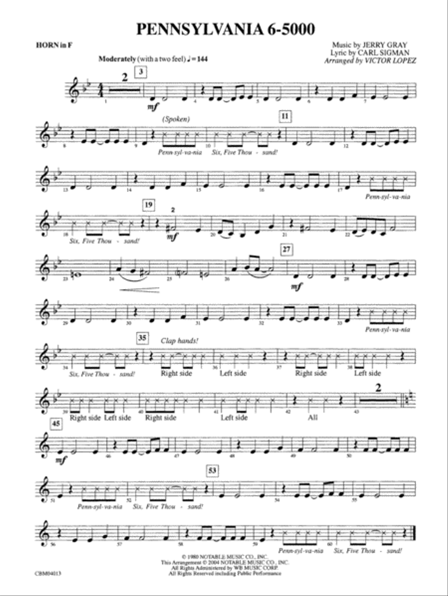 Pennsylvania 6-5000: 1st F Horn Concert Band scores gallery preview page 1