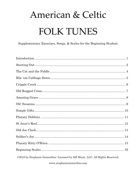 American & Celtic Folk Tunes: Supplementary Exercises, Songs, & Scales for the Beginning Violinist Violin Solo - Digital Sheet Music