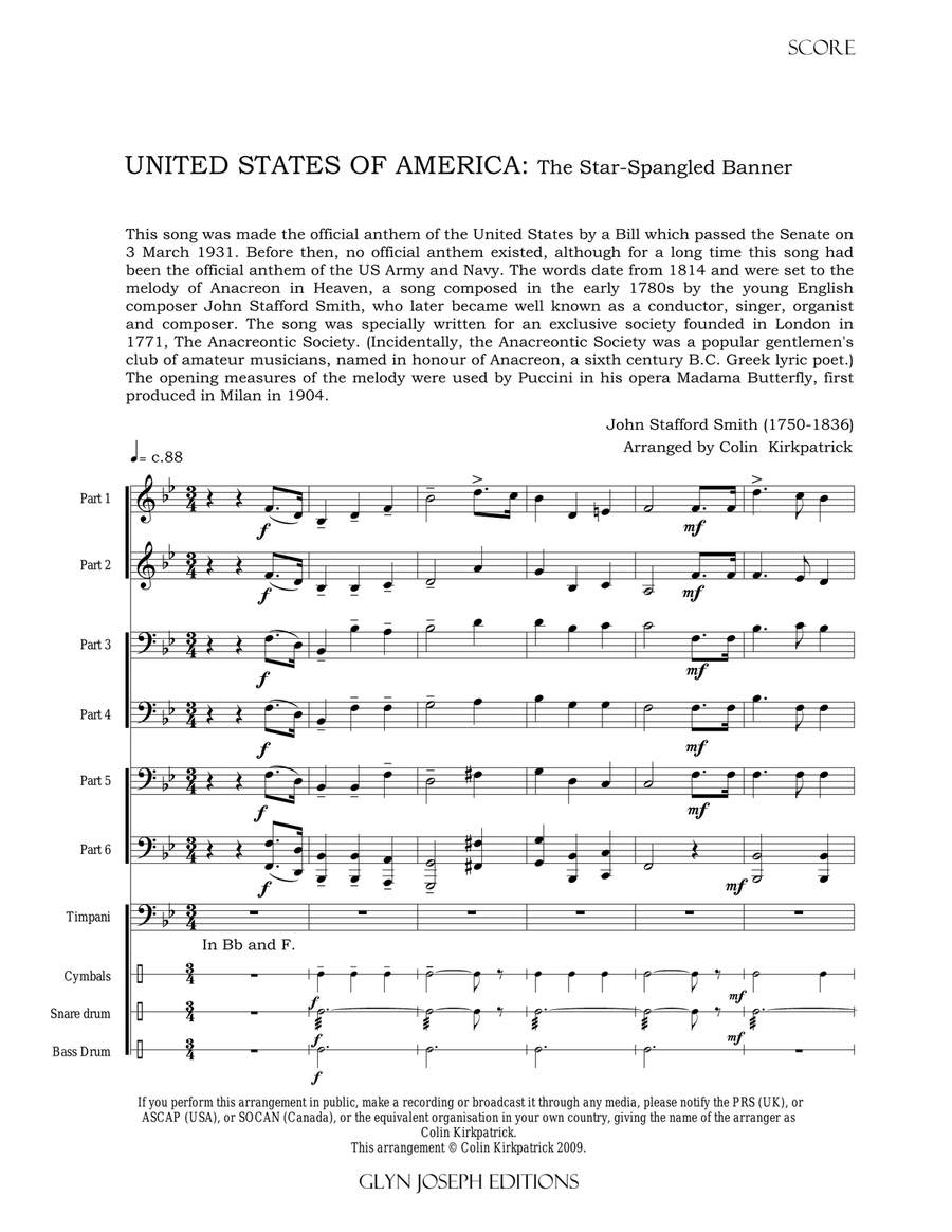 USA National Anthem: The Star-Spangled Banner Large Ensemble scores gallery preview page 4