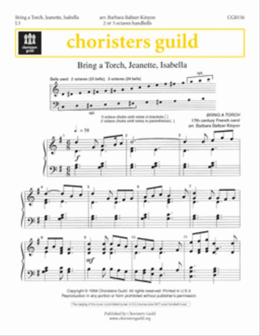 Bring a Torch, Jeanette, Isabella Handbell Choir scores gallery preview page 1