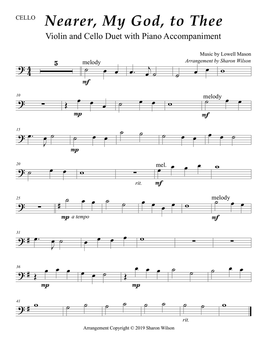 Nearer, My God, to Thee (Easy Violin and Cello Duet with Piano Accompaniment) Piano Trio scores gallery preview page 3