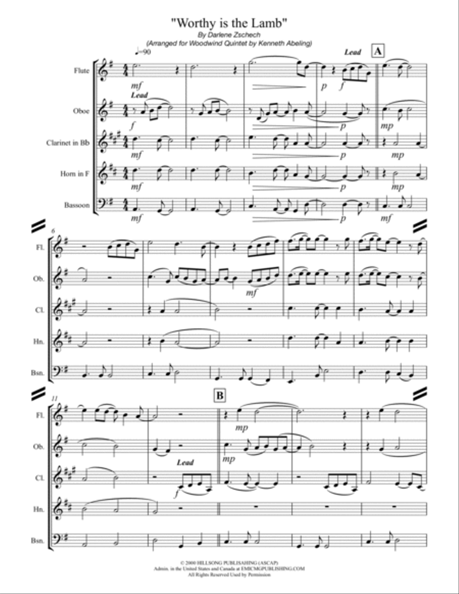 Worthy Is The Lamb Woodwind Quintet scores gallery preview page 2