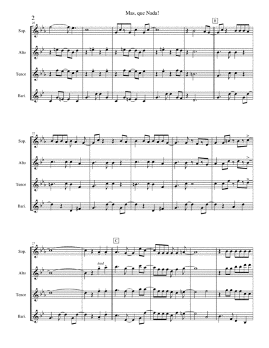 Mas Que Nada Saxophone Quartet scores gallery preview page 4
