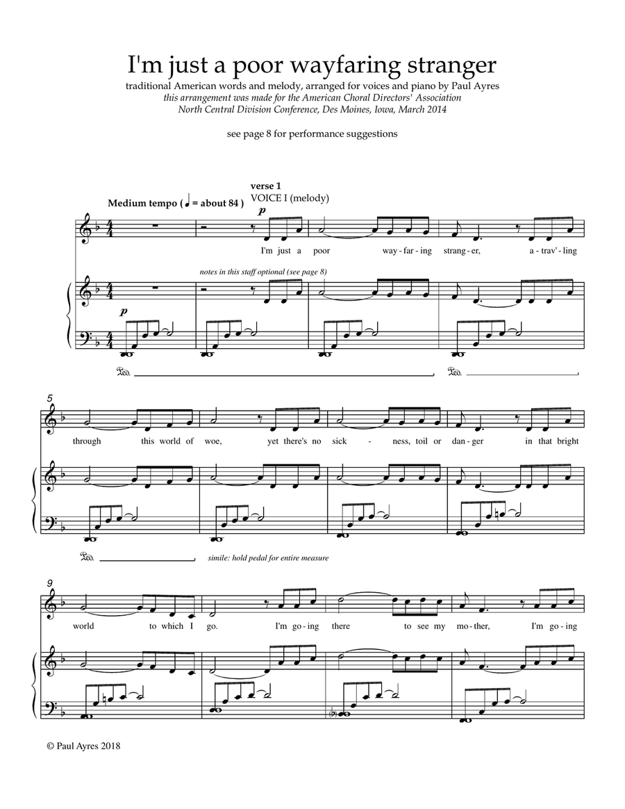 I'm just a poor wayfaring stranger, for choir and piano 4-Part scores gallery preview page 2