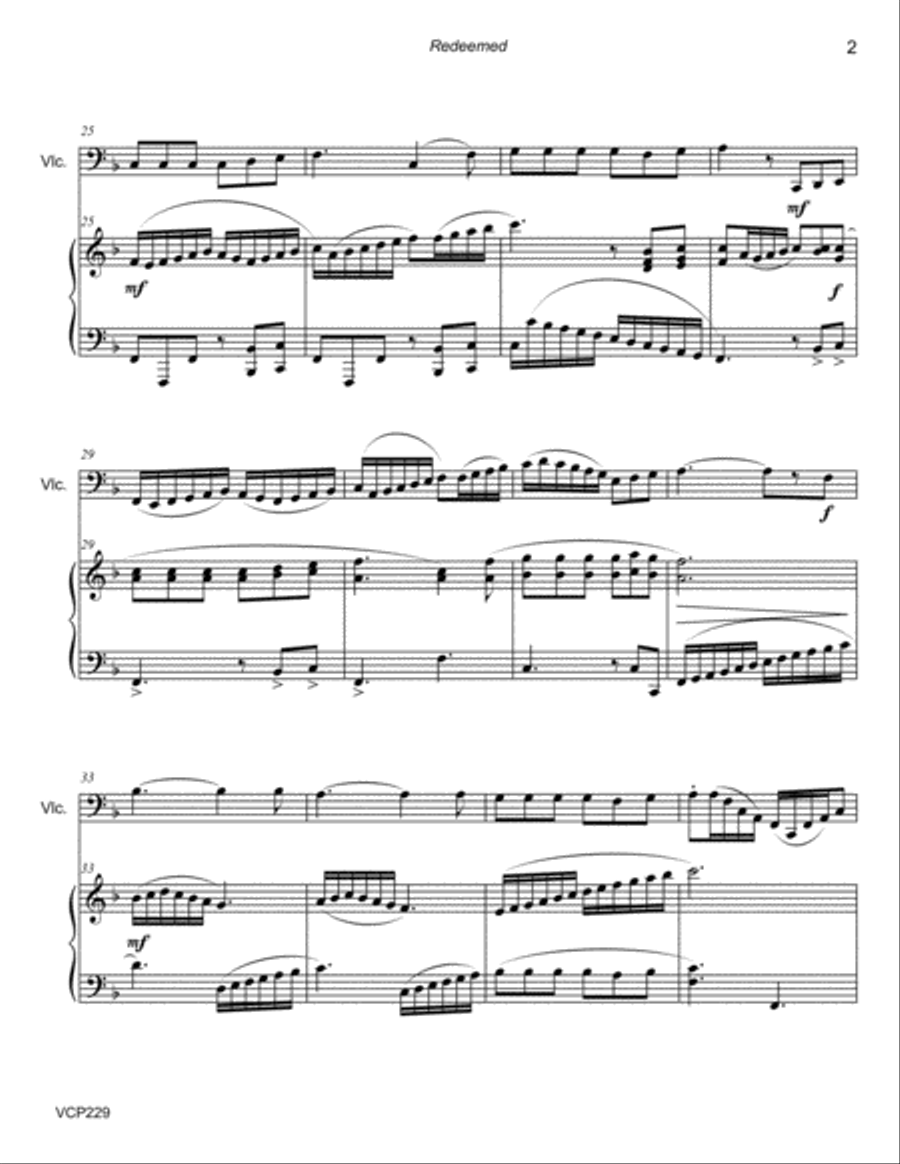 REDEEMED - CELLO SOLO with Piano Accompaniment REDEEMED - CELLO SOLO with Piano Accompaniment Piano scores gallery preview page 2