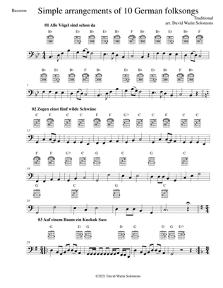 10 Volkslieder - Simple arrangements of 10 German folk songs (bassoon and guitar chords)