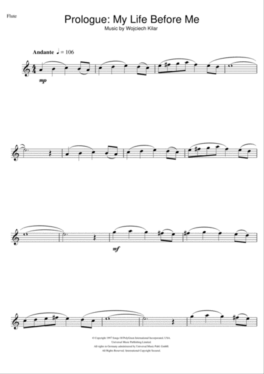 Prologue: My Life Before Me (from The Portrait Of A Lady) Flute Solo scores gallery preview page 1