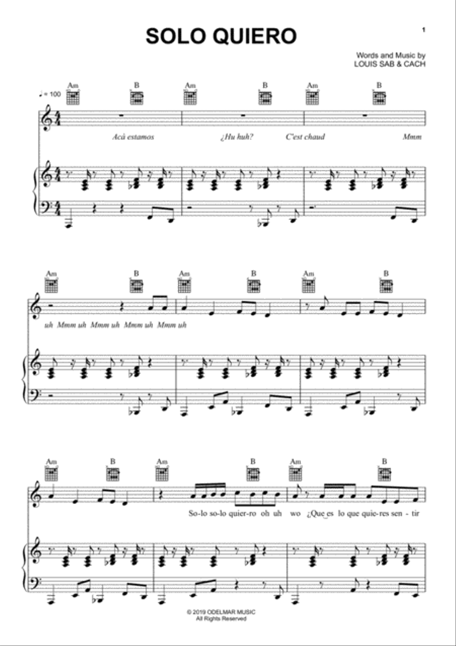 Solo Quiero Piano, Vocal, Guitar scores gallery preview page 1