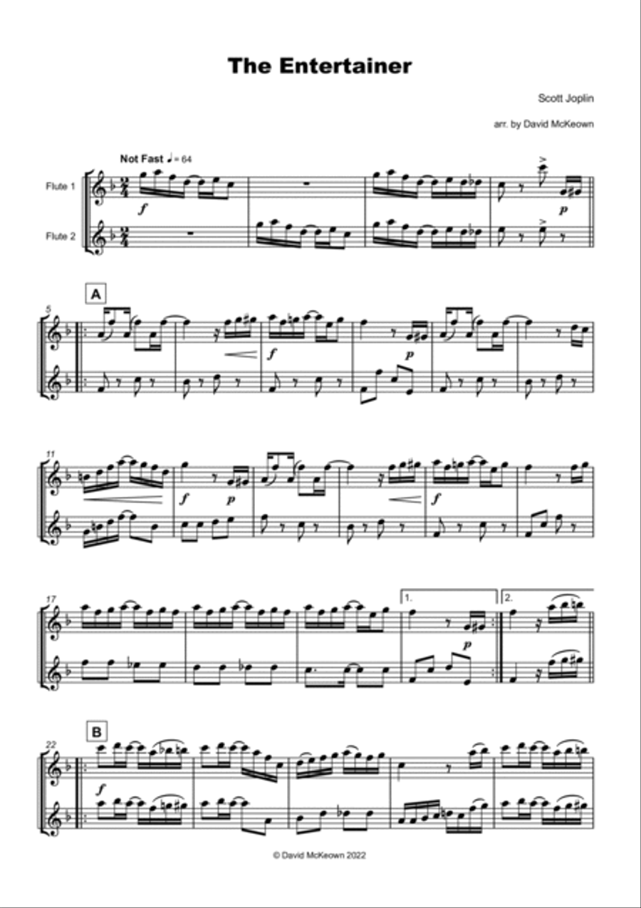 The Entertainer by Scott Joplin, Flute Duet Flute Duet scores gallery preview page 2