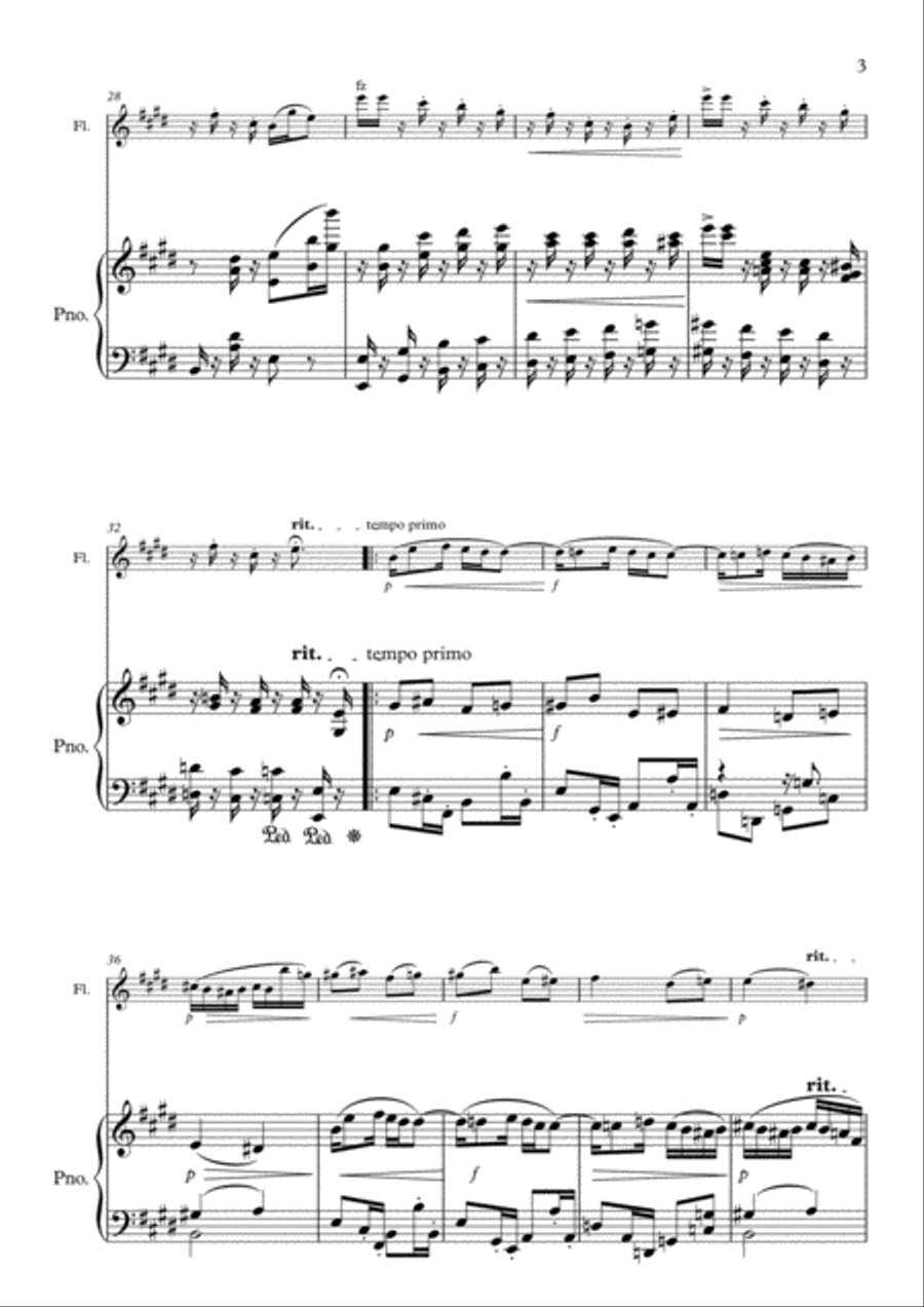 Humoresque No.3, A.Dvorak (flute and piano) Flute Solo scores gallery preview page 3