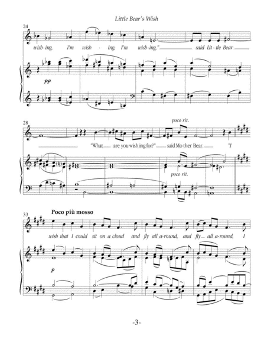 Little Bear's Wish, for voice and piano (or voice and string quartet) Piano, Vocal, Guitar scores gallery preview page 3