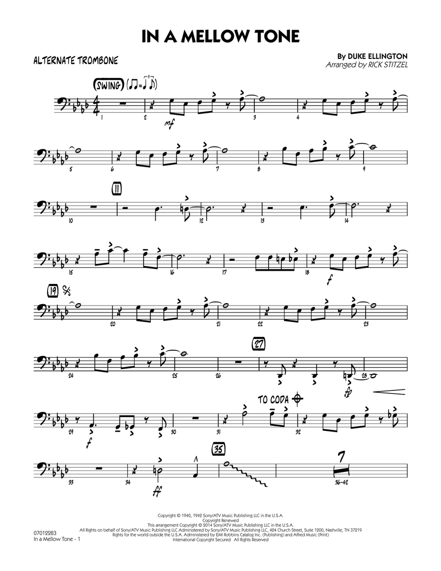 In a Mellow Tone - Alternate Trombone Jazz Ensemble scores gallery preview page 1