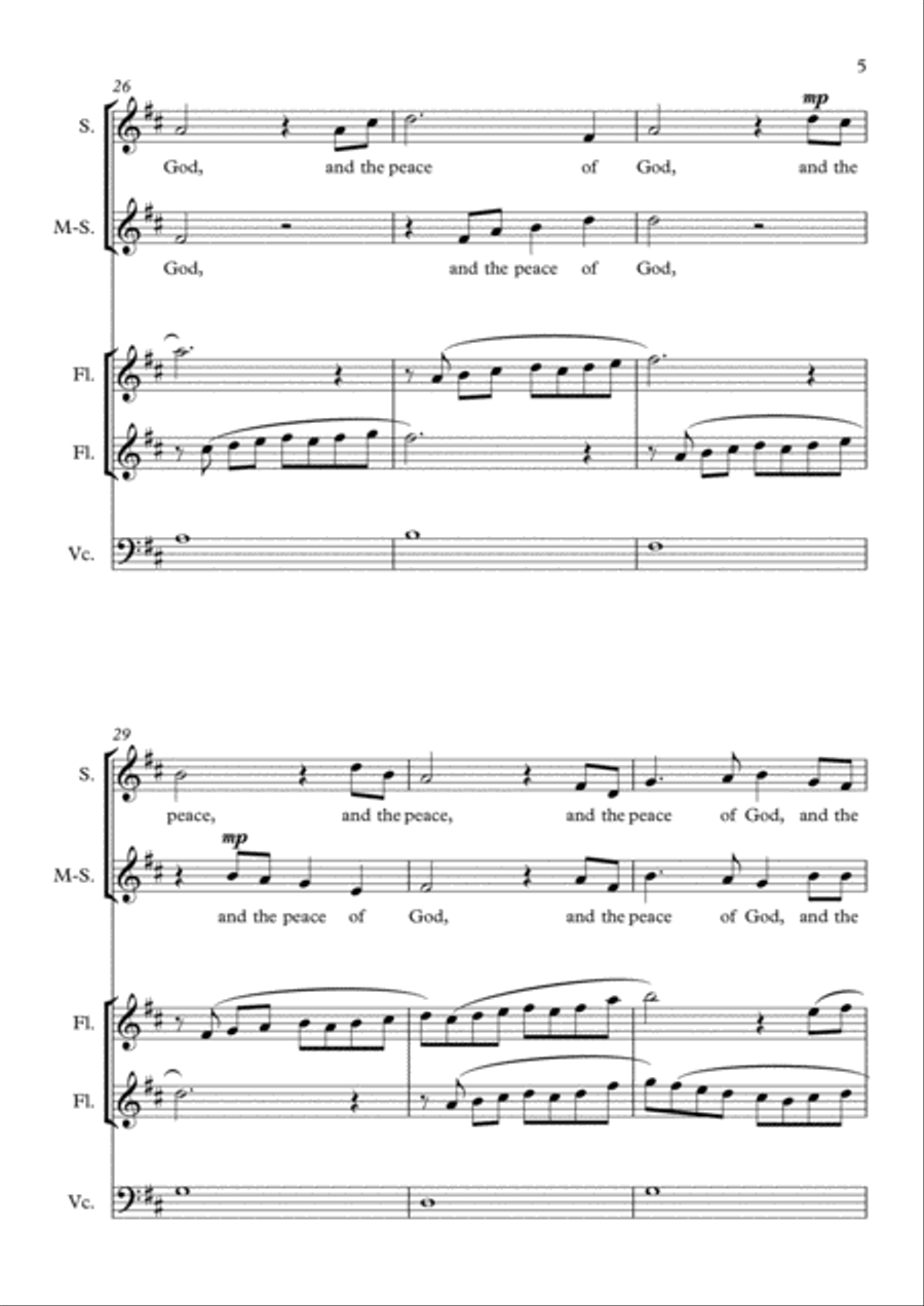 And The Peace Of God, for soprano, alto, two flutes and cello SA scores gallery preview page 5