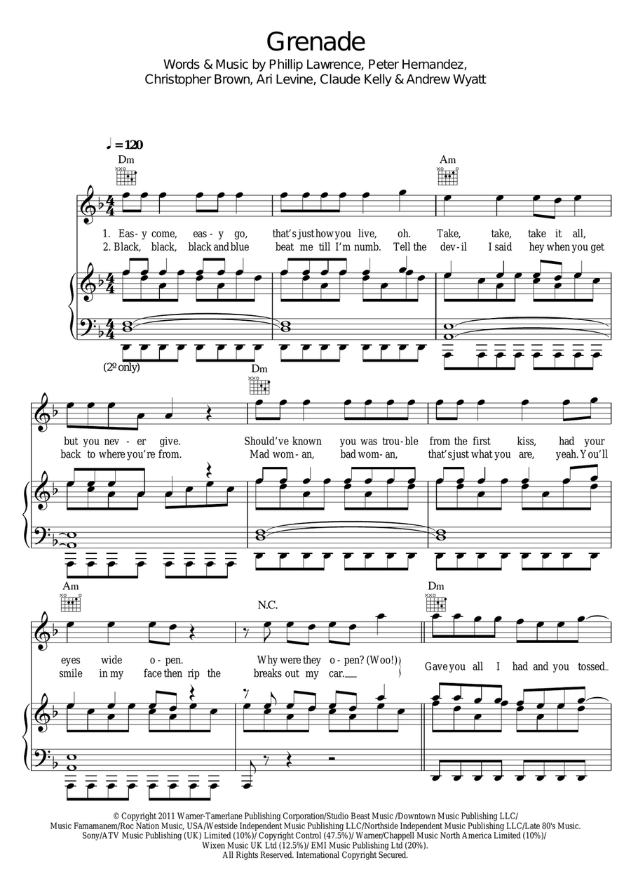 Grenade Grenade Acoustic Guitar scores gallery preview page 1