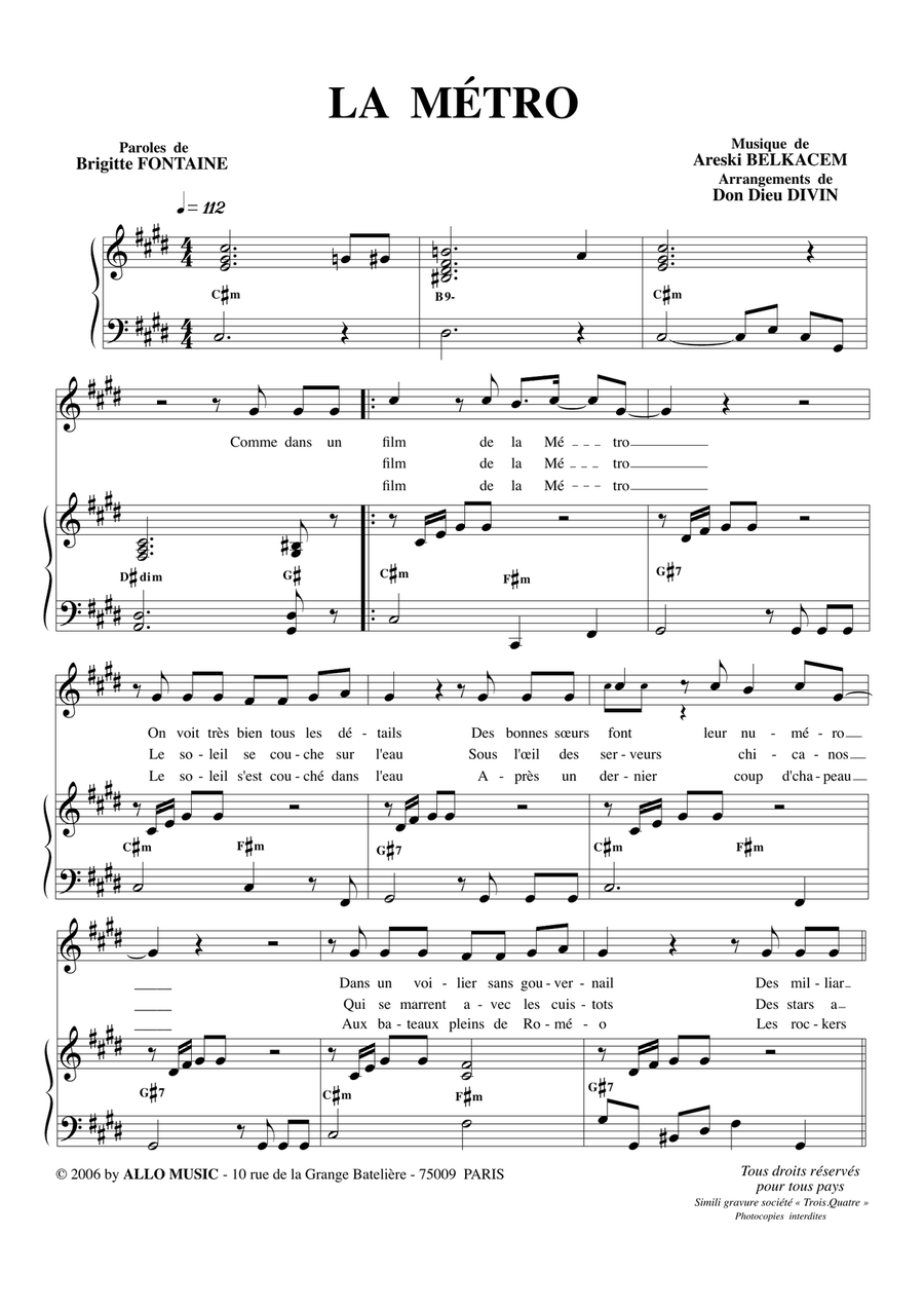La Métro (arr. Don Dieu Divin) Piano, Vocal scores gallery preview page 1