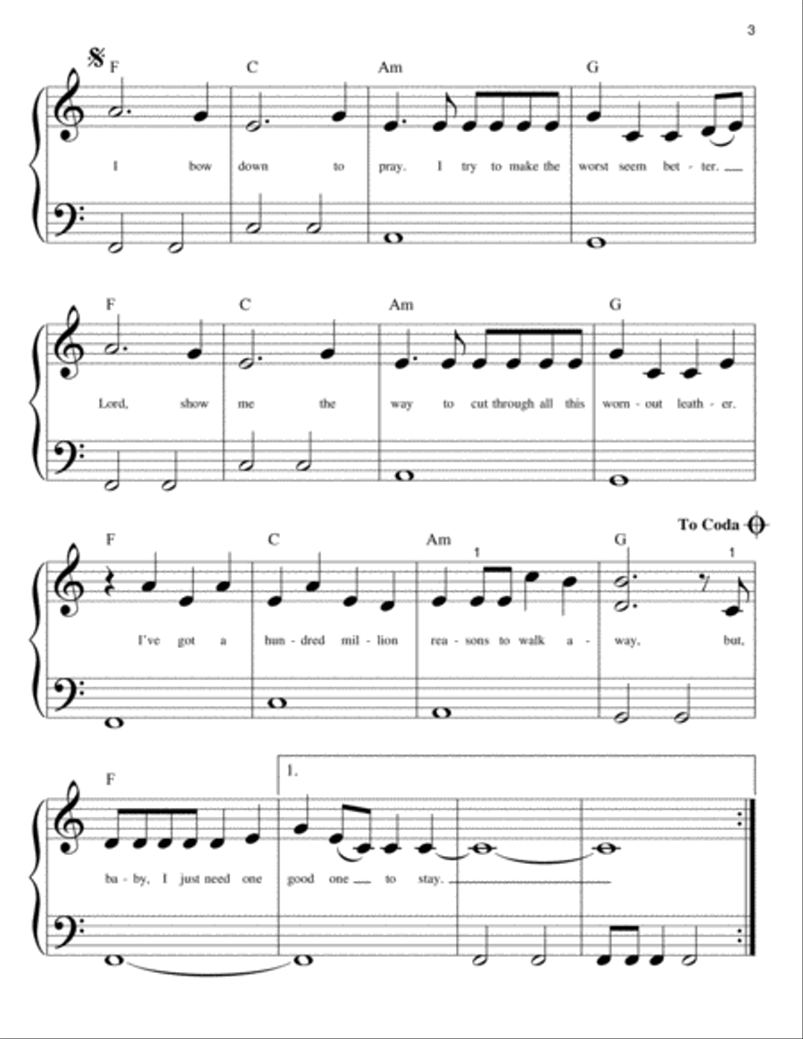 Million Reasons Million Reasons Easy Piano scores gallery preview page 3