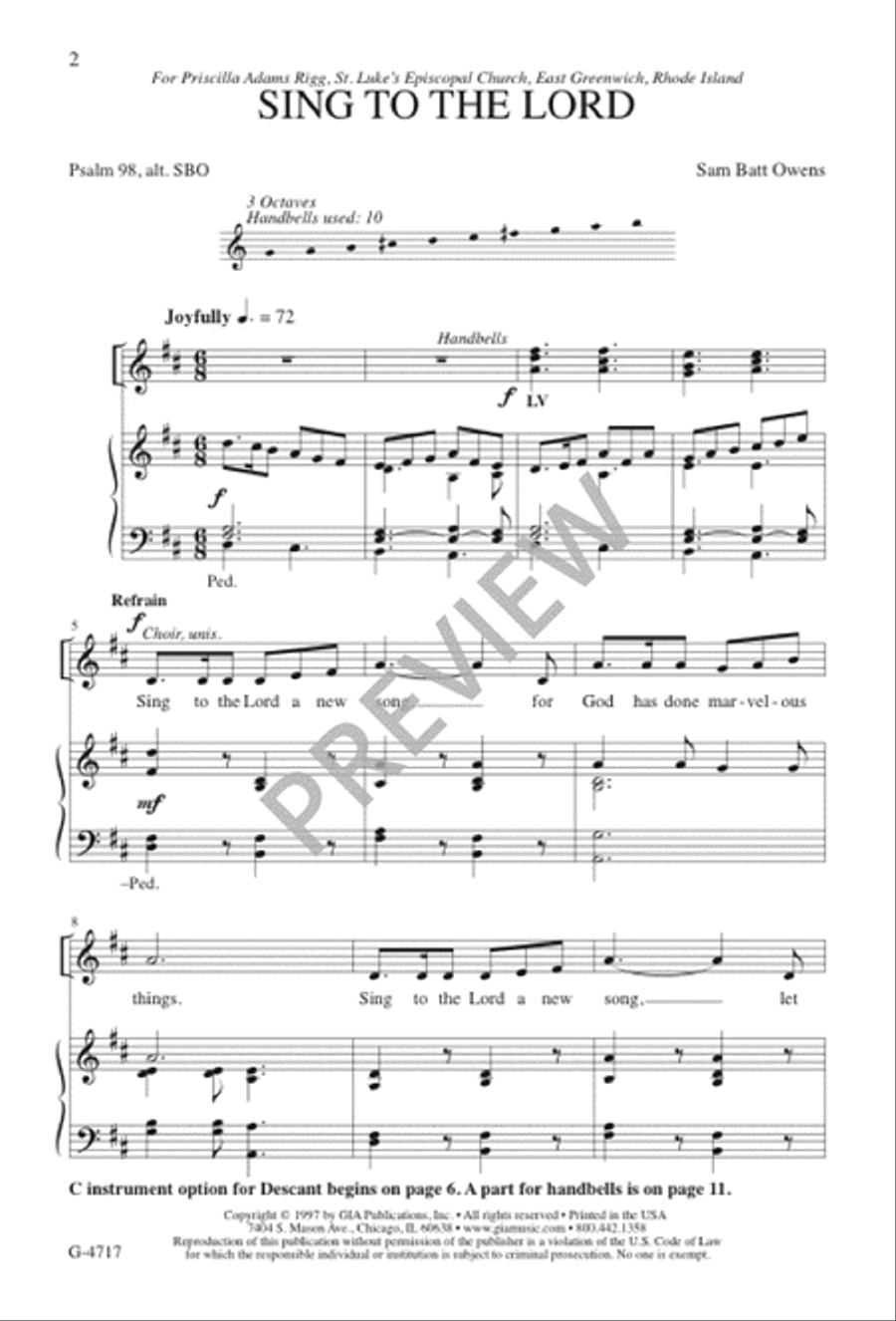 Sing to the Lord Sing to the Lord Unison Choir scores gallery preview page 2