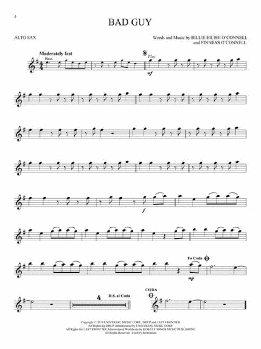 Billie Eilish Alto Saxophone scores gallery preview page 4