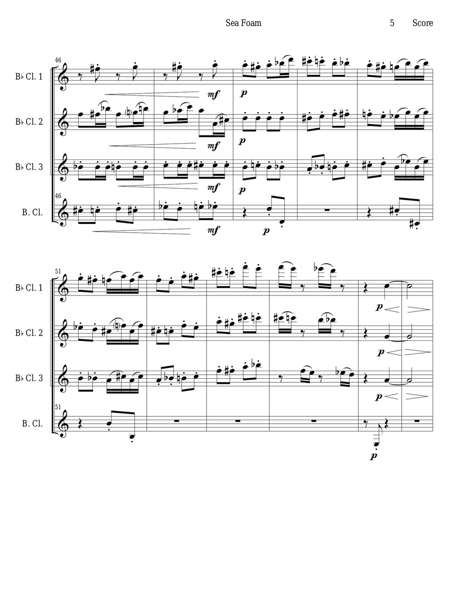 Frank Bridge - Sea-Foam set for clarinet quartet Clarinet Quartet scores gallery preview page 5