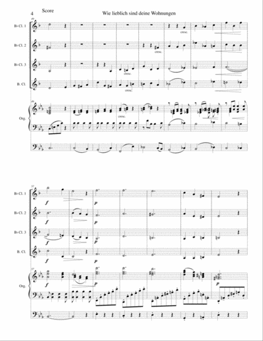 Wie lieblich sind deine Wohnungen (How lovely is Thy dwelling place) for clarinet quartet and organ Clarinet Quartet scores gallery preview page 4