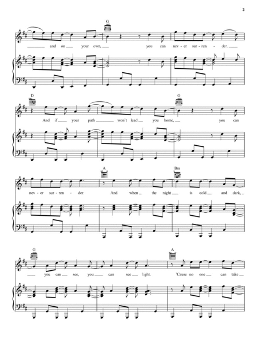 Never Surrender Piano, Vocal, Guitar scores gallery preview page 3