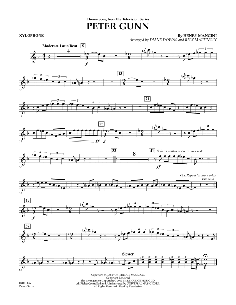 Peter Gunn - Xylophone Concert Band scores gallery preview page 1