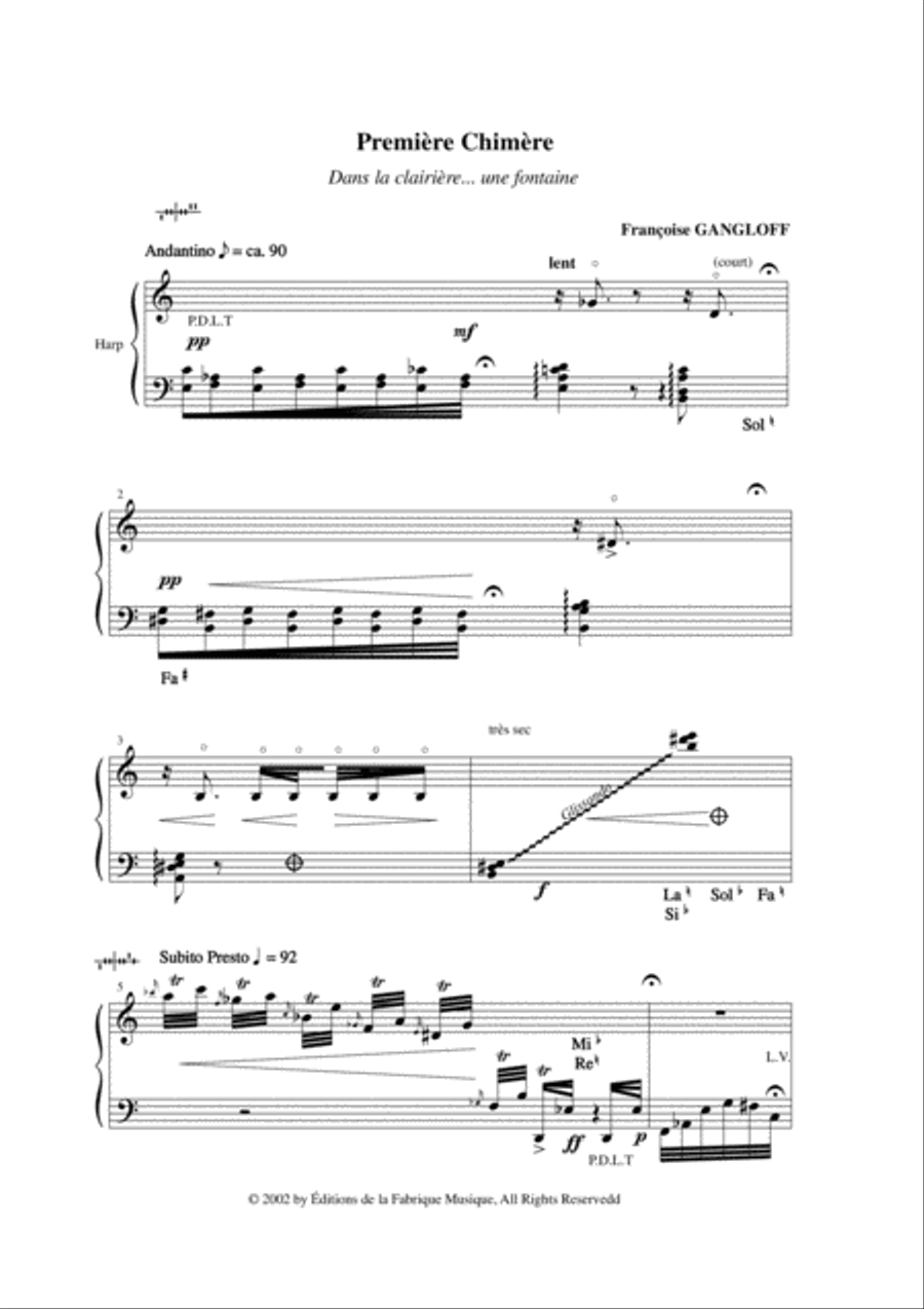 Françoise Gangloff: La Fontaine Aux Chimères for harp Harp scores gallery preview page 2