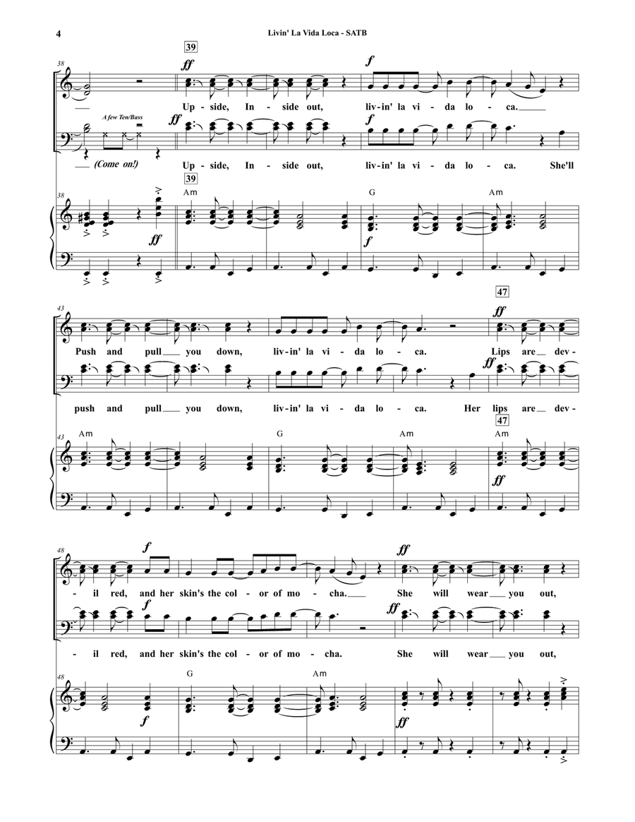 Livin' La Vida Loca 4-Part scores gallery preview page 4