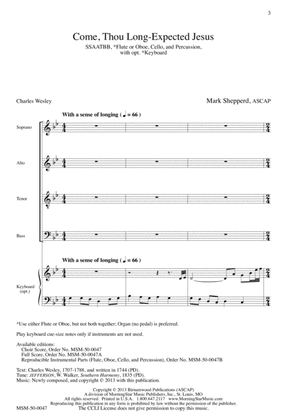 Come, Thou Long-Expected Jesus (Downloadable Choral Score)