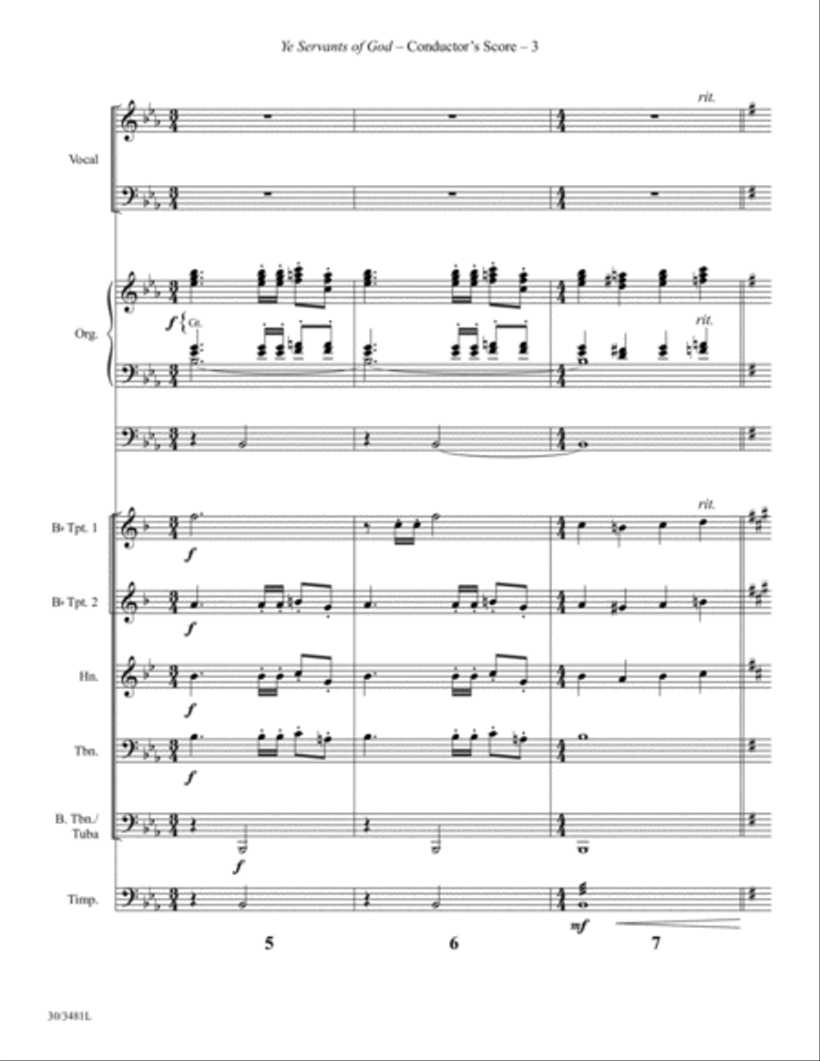 Ye Servants of God - Brass and Percussion Score and Parts Choir scores gallery preview page 5