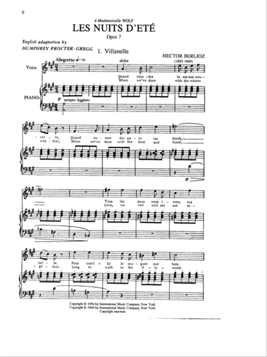 Les Nuits D'Ete, Opus 7 (Summer Nights) A Cycle Of Six Songs (F. & E.): High High Voice scores gallery preview page 2