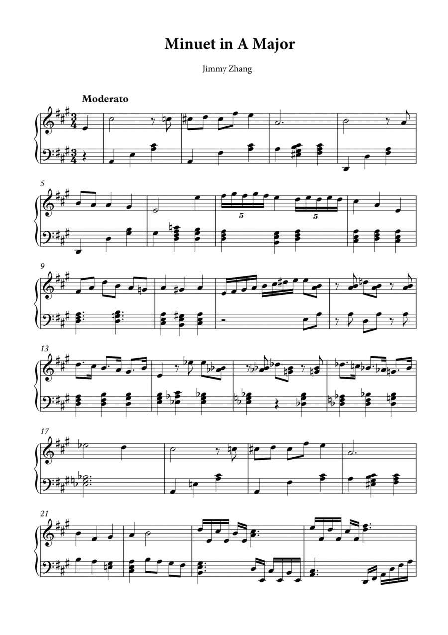 Minuet in A Major Piano Solo scores gallery preview page 1