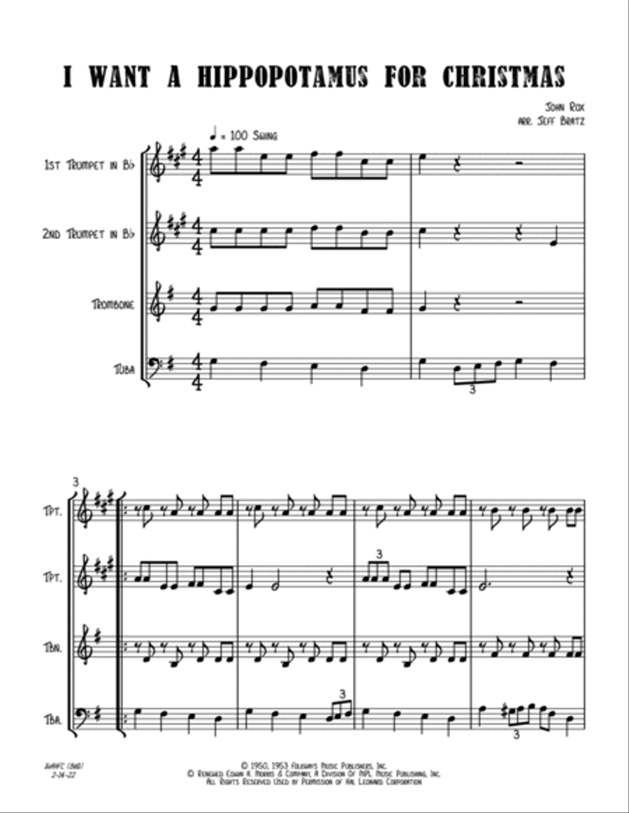 I Want A Hippopotamus For Christmas (Hippo The Hero) Trombone scores gallery preview page 2