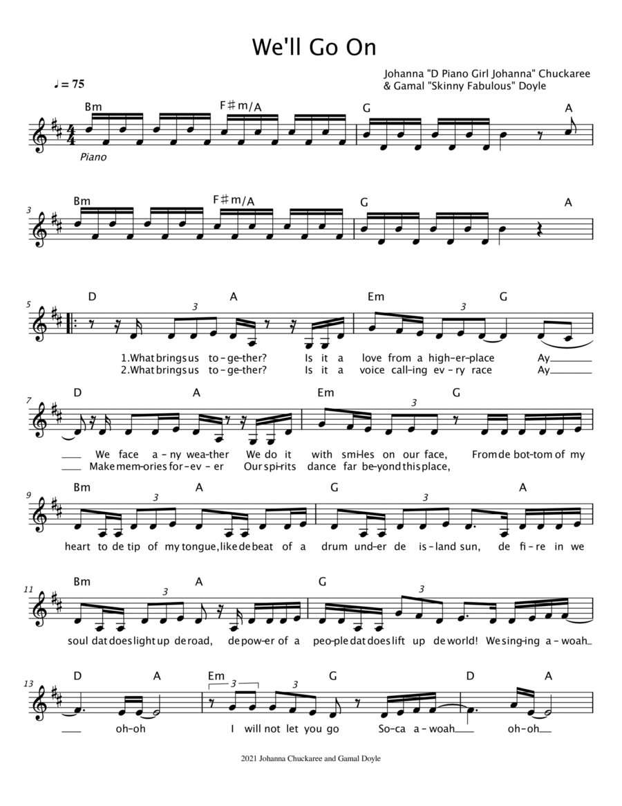 Soca - D Piano Girl Johanna - We'll Go On Piano scores gallery preview page 1