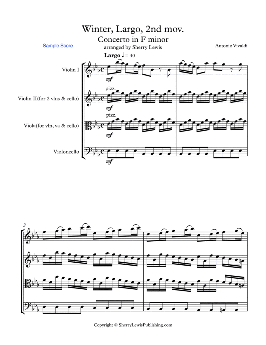CONCERTO IN F MINOR, WINTER, 2st. Mov. (Largo), String Trio, Intermediate Level for 2 violins and ce image number null